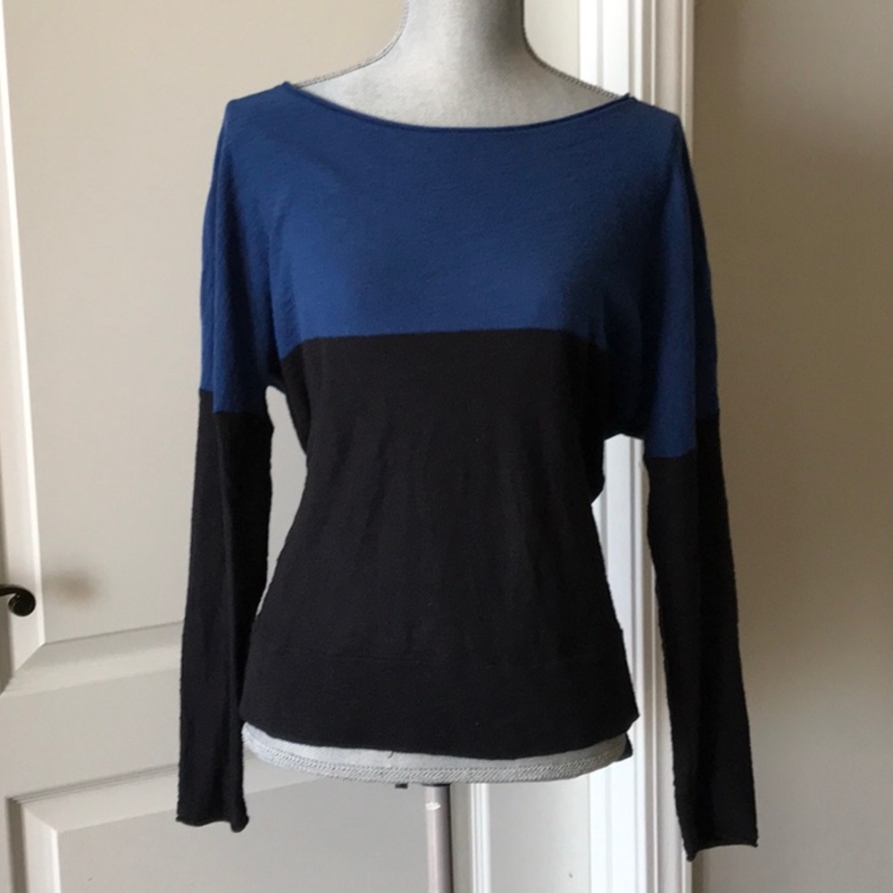 Vince Black Blue Color Block Cotton Sweater Sz M